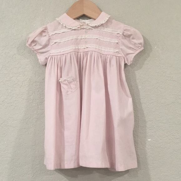 VTG Nannette Baby Girl 12M Dress Pink‎ Lace Babe Frock 1950s Made in USA Vintage - Picture 1 of 10